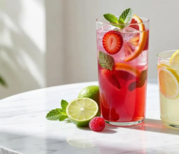 Alkoholmentes mocktail és házi limonádé jéggel